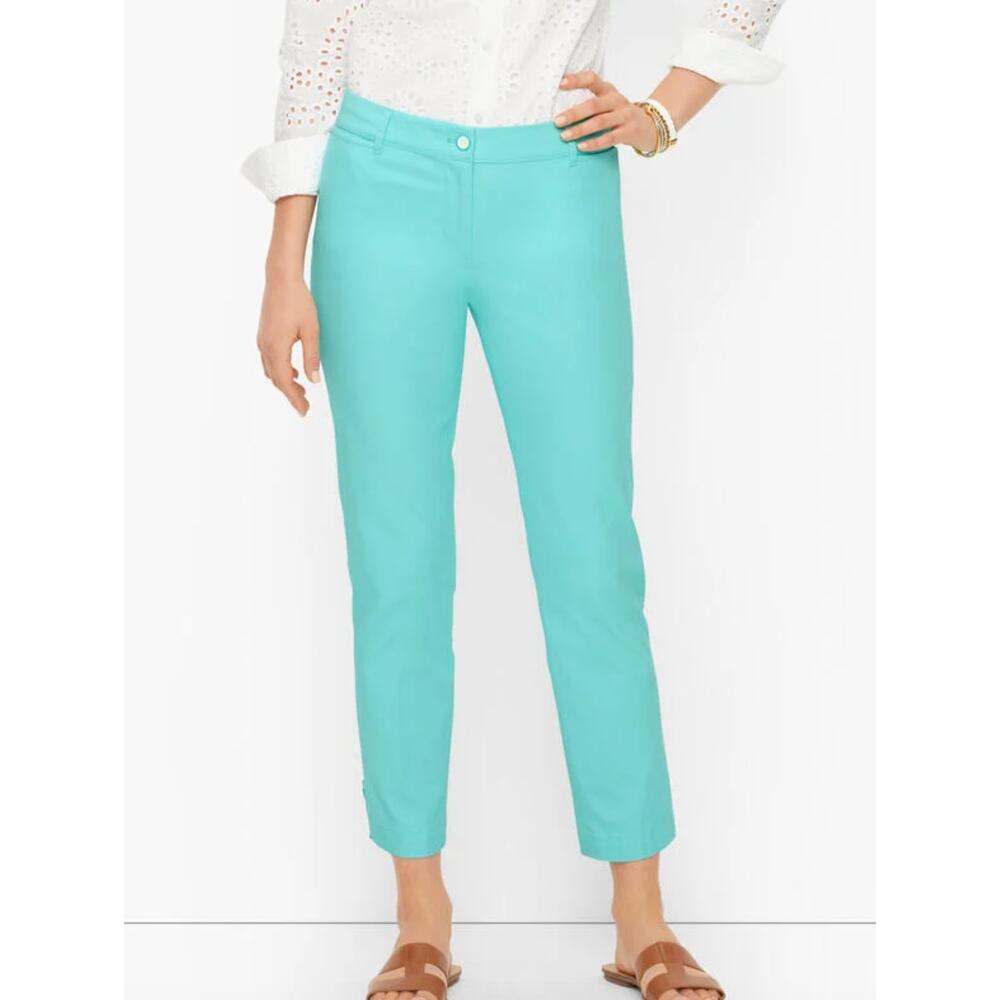 Talbots Womens 6 Teal Blue Perfect Crop Pant Cotton Stretch Beach Summer Holiday